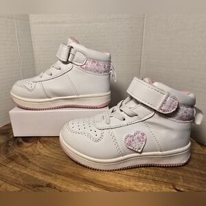 Kids Size 5 High-top Sneakers Gerber White with Pink Floral Heart Easter Spring